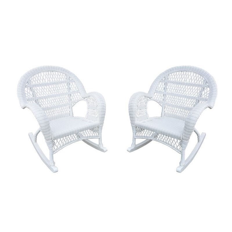 Jeco Wicker Patio Rocker Chair in White (Set of 4)