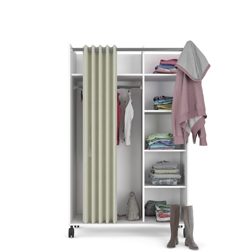 Tvilum Lola 4 Cubby Mobile Curtain Storage Unit in White and Natural