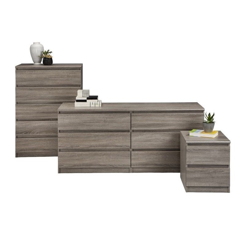 Scottsdale 2 Piece Set Modern 5 Drawer Chest and Nightstand in Truffle
