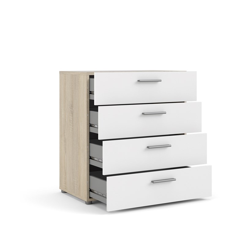 Tvilum Austin 4 Drawer Chest in Oak Structure/White High Gloss