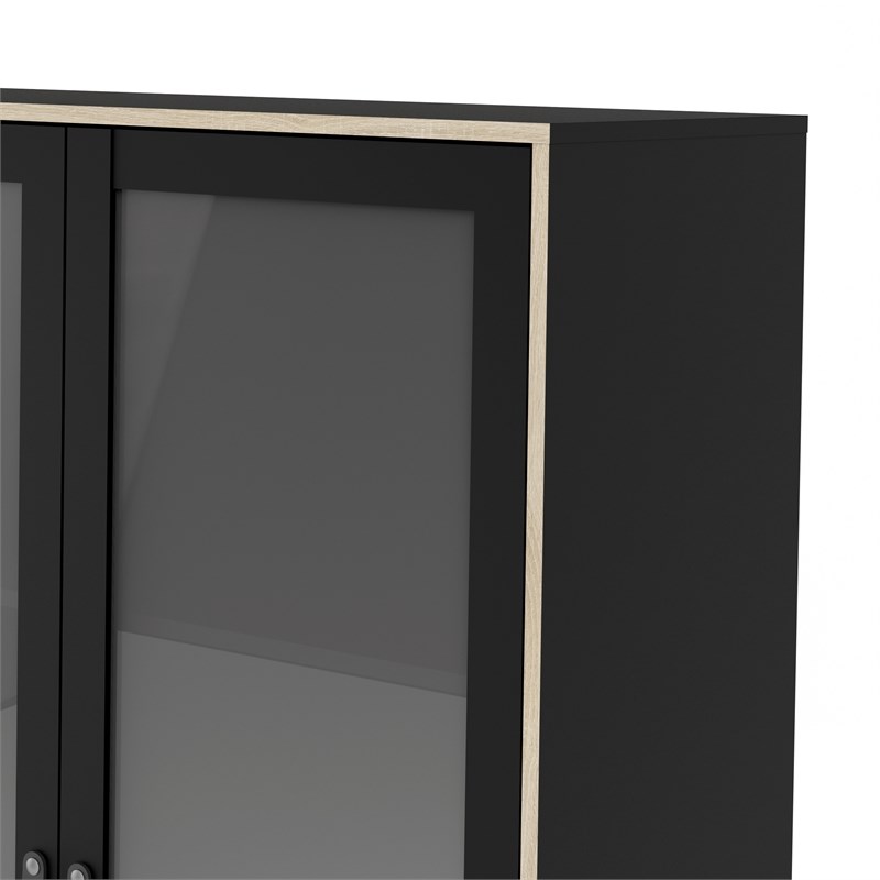 Stubbe 2 Glass Door China Cabinet with 3 Drawers in Black Matte/Oak Structure