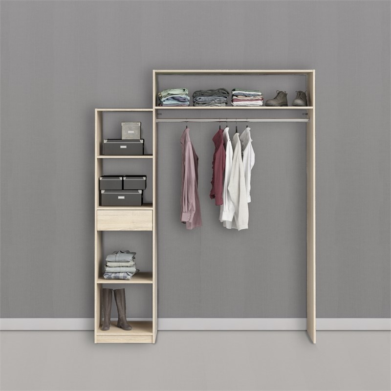 tvilum lola 1 drawer 5 shelf wardrobe with hanging rod in oak structure