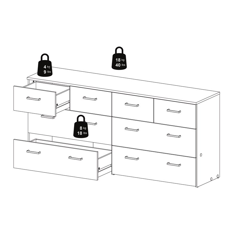 Tvilum Space 8 Drawer Double Dresser In, Bedroom Dresser Dimensions