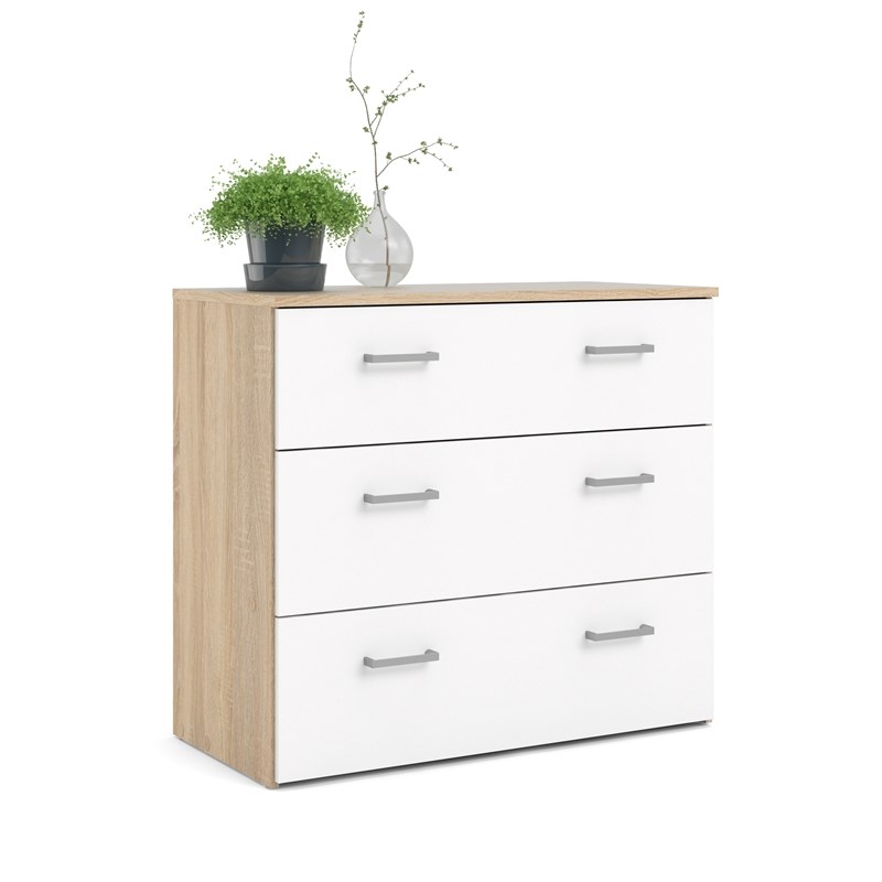 Space 3 Drawer Chest in Oak Structure & White