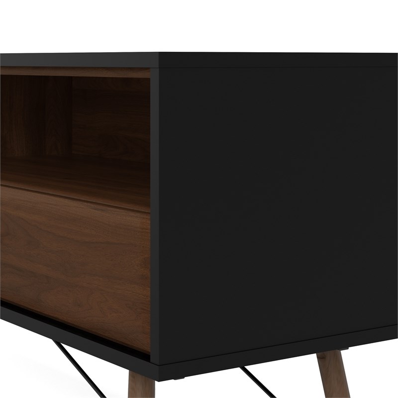 Tvilum Ry 1 Door 1 Drawer TV Stand with Open Shelf in Black Matte & Walnut