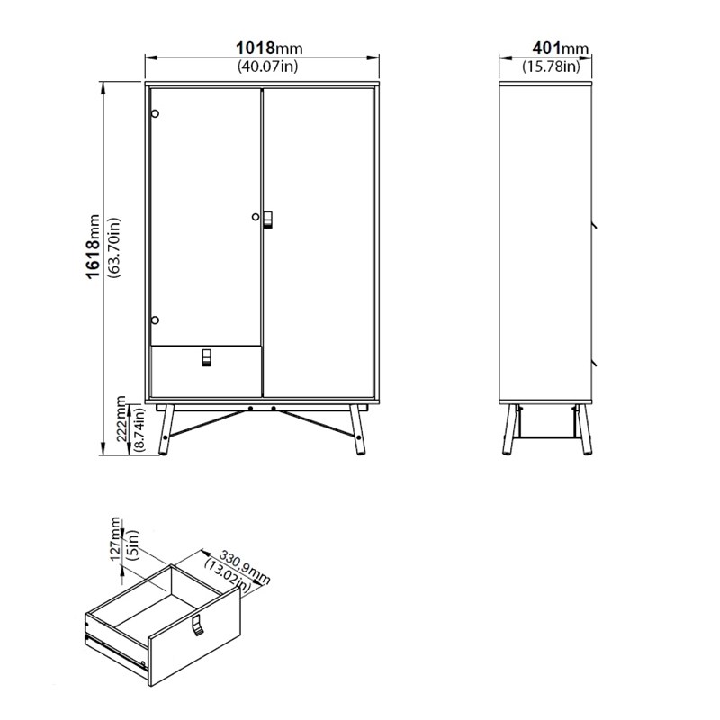 Tvilum Ry 1 Drawer China Cabinet with 1 Door 1 Glass Door in White & Matte Black