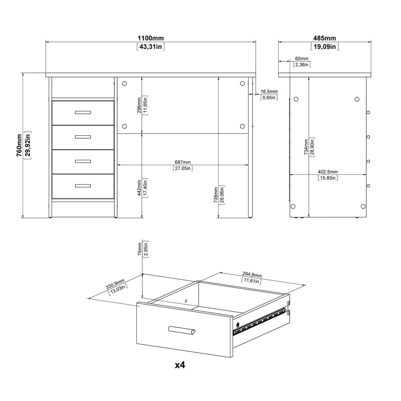 Tvilum Warner Desk With 4 Drawers In, Tvilum 4 Drawer Dresser Assembly