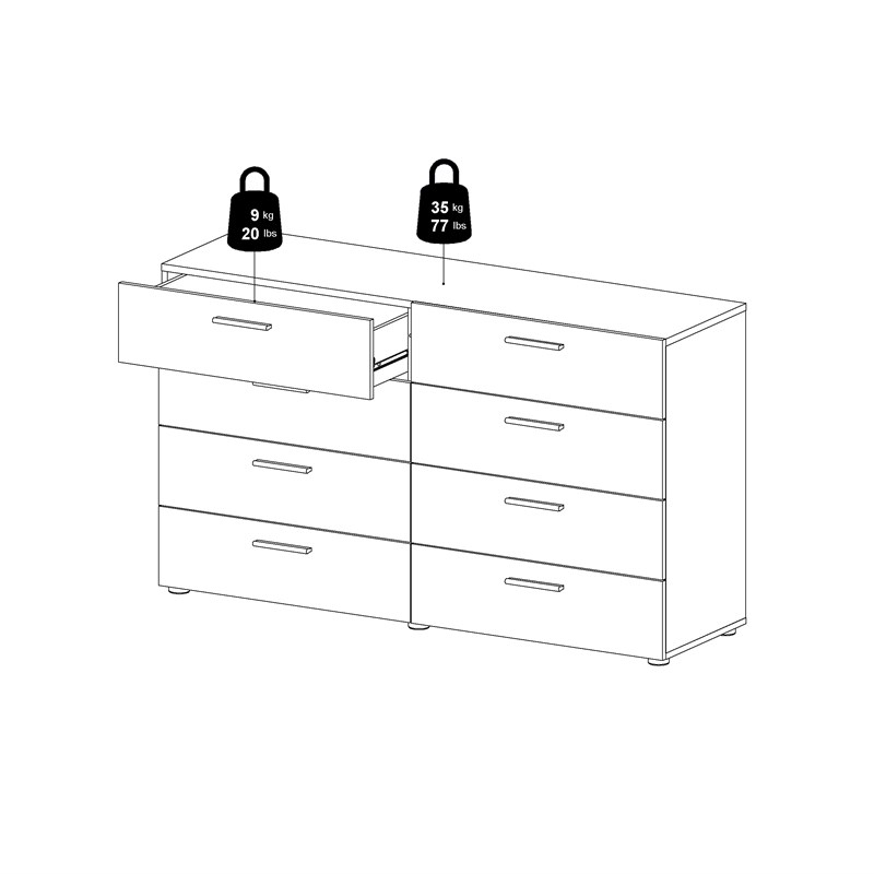 Tvilum Austin 8 Drawer Double Dresser in Black Woodgrain