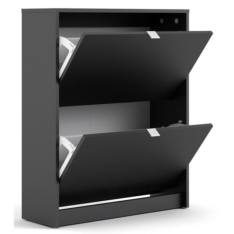 Tvilum Bright 2 Drawer Shoe Cabinet in Black Matte with 2 Layers