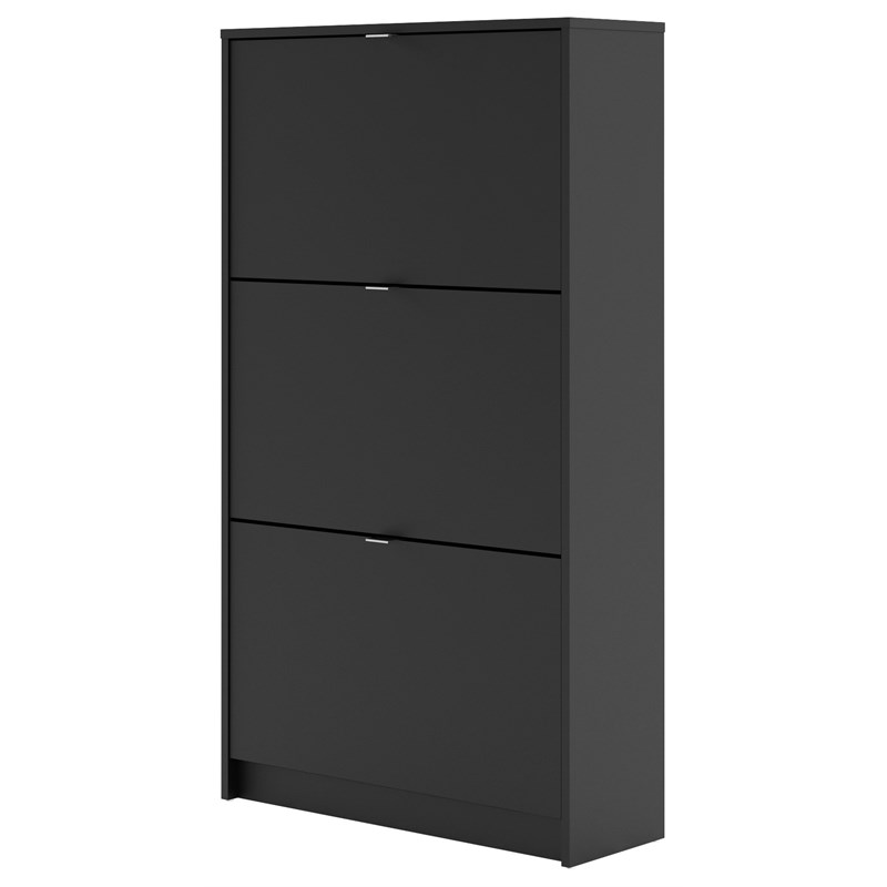 Tvilum Bright 3 Drawer Shoe Cabinet in Black Matte with 2 Layers