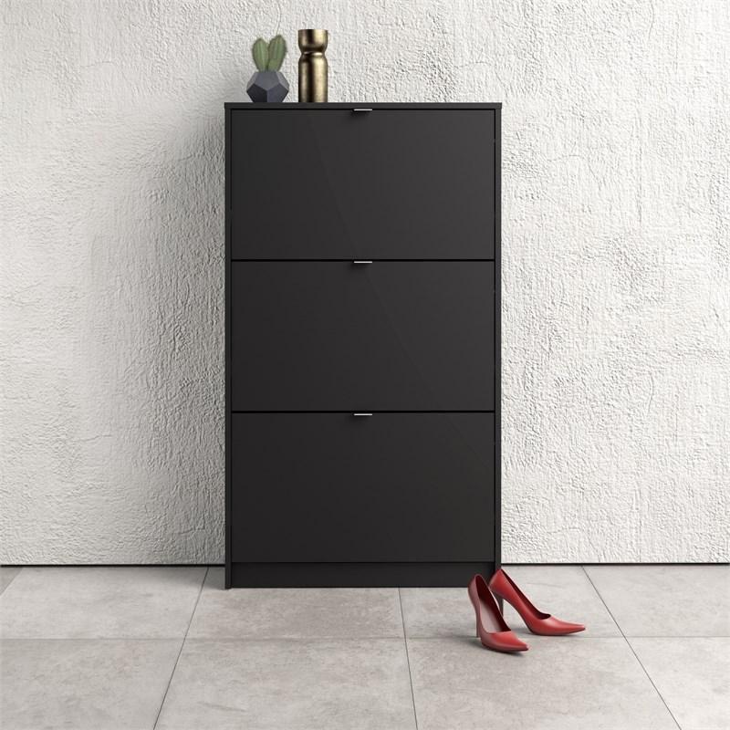 Tvilum Bright 3 Drawer Shoe Cabinet in Black Matte with 2 Layers