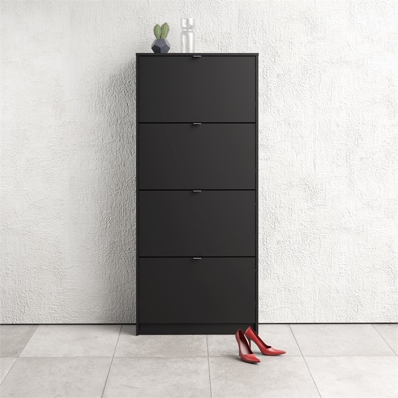 Tvilum Bright 4 Drawer Shoe Cabinet in Black Matte with 2 Layers