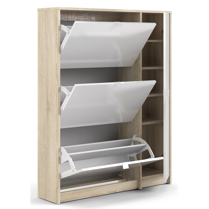 Tvilum Bright 3 Drawer Shoe Cabinet & Door in Oak-White High Gloss with 2 Layers