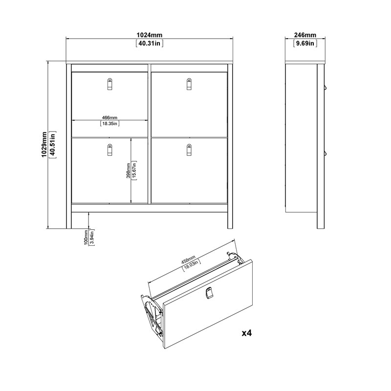 Tvilum Madrid 4 Drawer Shoe Cabinet in Black Matte