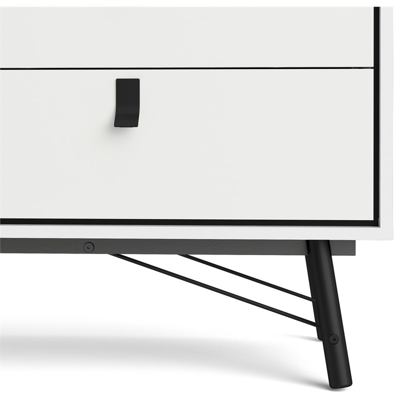 Tvilum Ry 6 Drawer Double Dresser in White Matte and Black