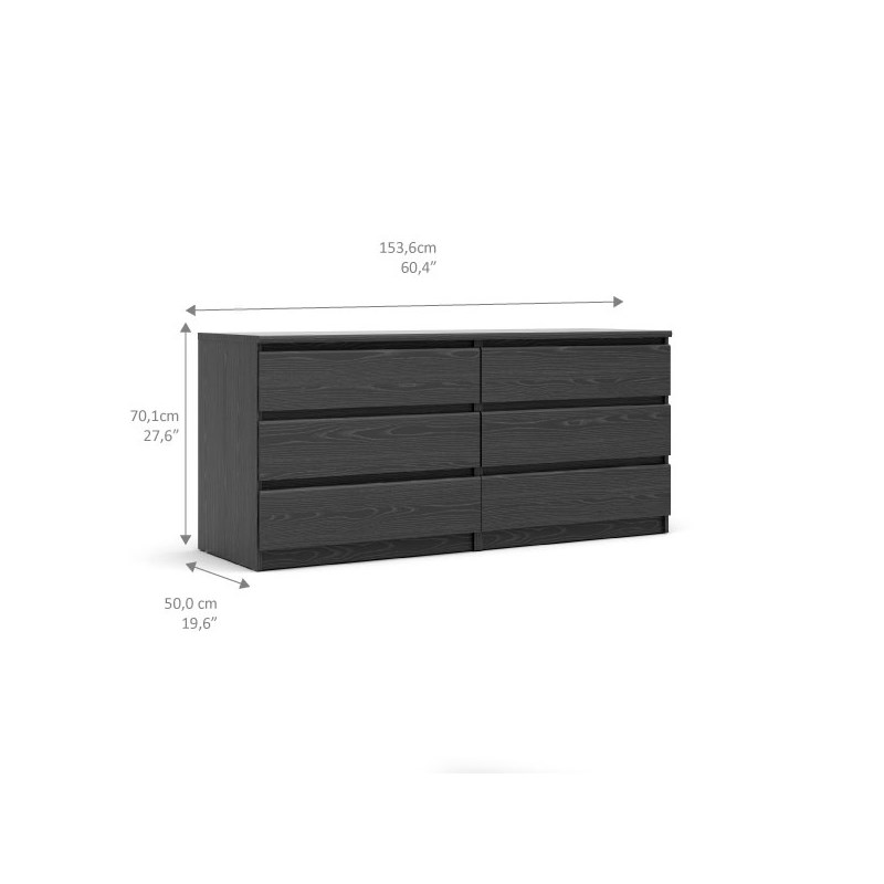Tvilum Scottsdale 6 Drawer Double Dresser in Black Woodgrain 