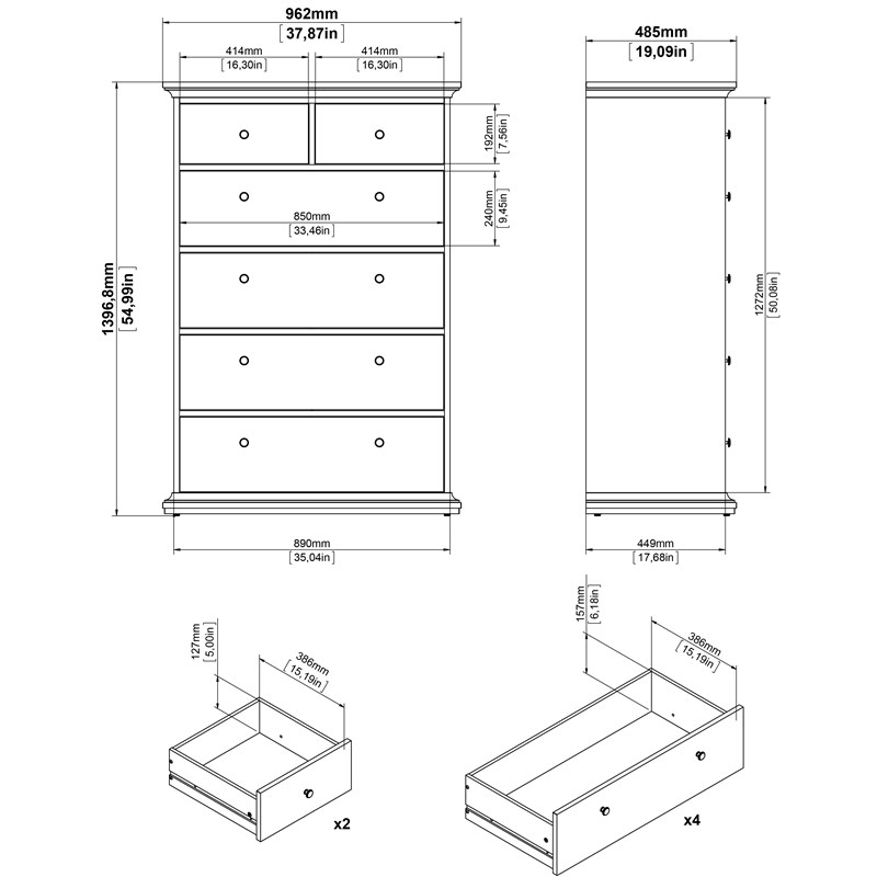 Tvilum Sonoma Engineered Wood 6-Drawer Bedroom Chest in White