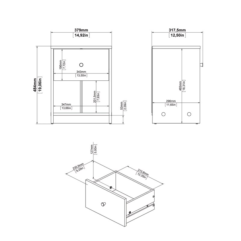 Tvilum Portland 1 Drawer Wood Nightstand in White