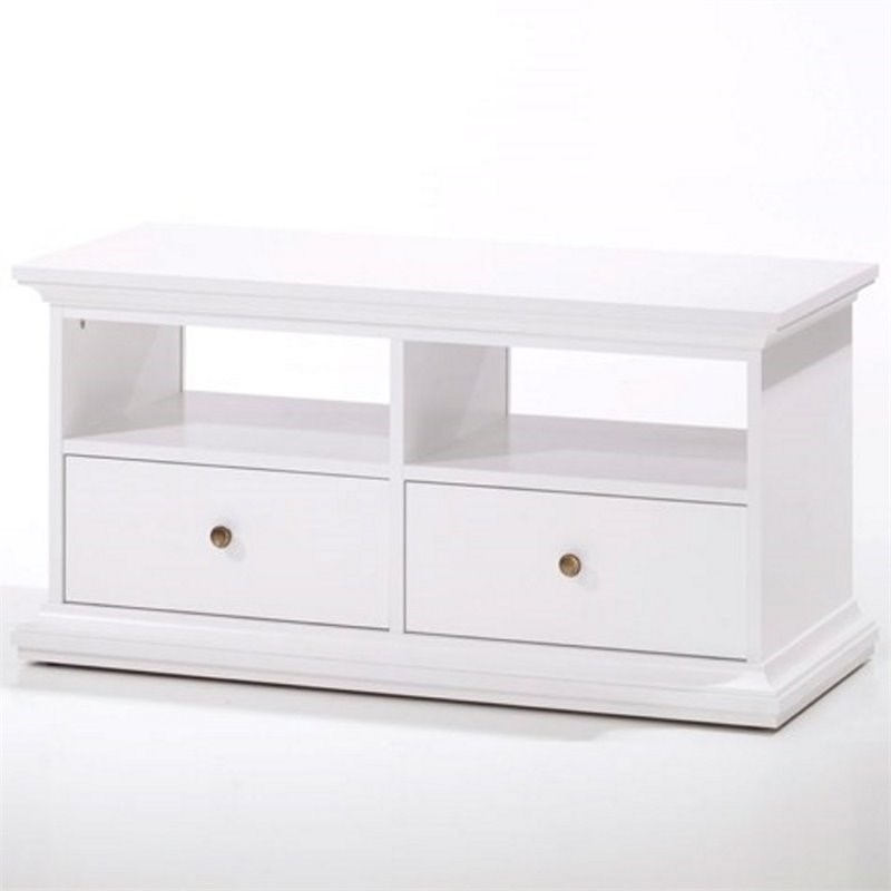 tvilum sonoma 2 drawer tv stand with 2 shelves in white 7781249