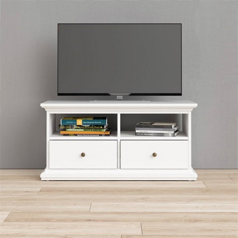 tvilum sonoma 2 drawer tv stand with 2 shelves in white 7781249