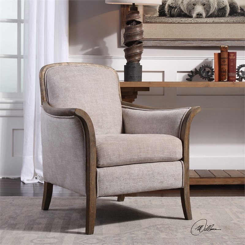 Uttermost Brittoney Arm Chair in Weathered Pecan and Taupe