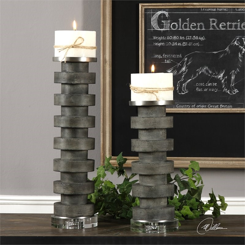 Uttermost Karun 2 Piece Candle Holder Set in Charcoal