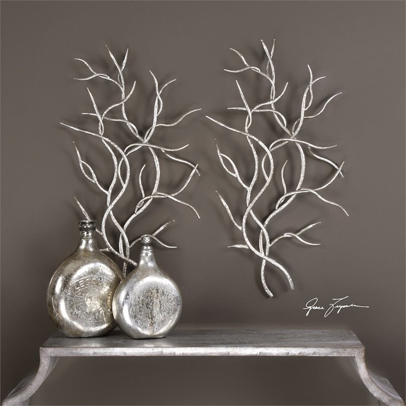 Uttermost Grace Feyock Branches Wall Sculpture in Silver (Set of 2)
