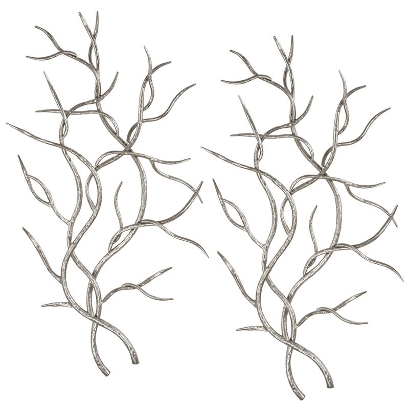Uttermost Grace Feyock Branches Wall Sculpture in Silver (Set of 2)