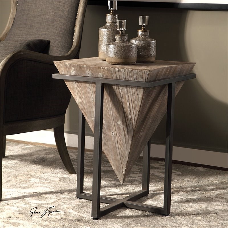 Uttermost Bertrand Accent End Table in Gray Wash and Aged Black