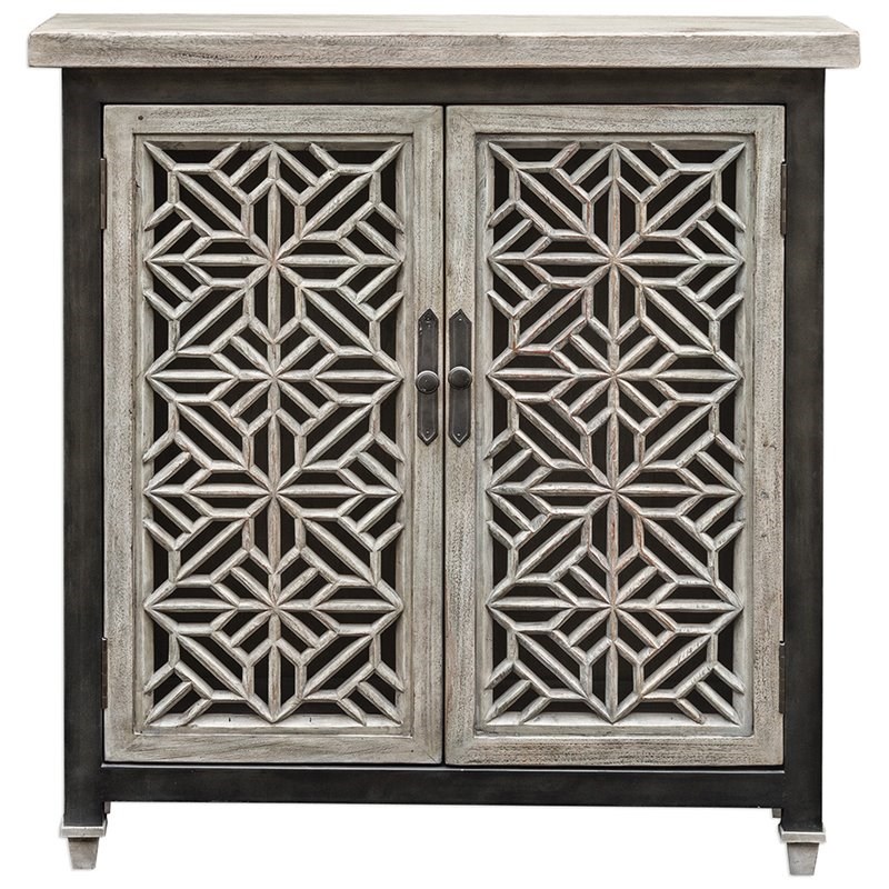 Uttermost Branwen Wood and Metal Accent Cabinet in Aged White and Light Gray