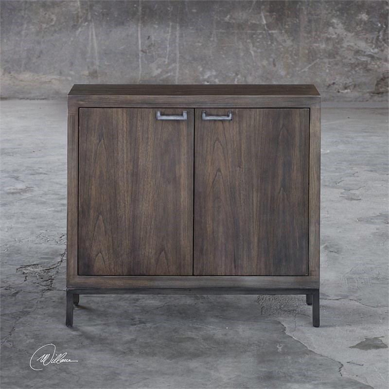 Uttermost Nadie Accent Cabinet in Light Walnut and Silver