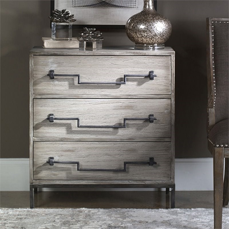 Uttermost Jory 3 Drawer Accent Chest in Aged Ivory and Black
