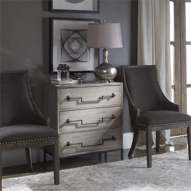 Uttermost Jory 3 Drawer Accent Chest in Aged Ivory and Black