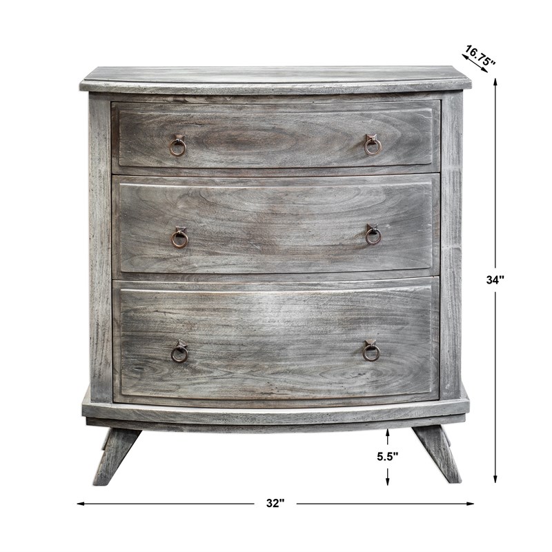 Uttermost Jacoby 3-Drawer MDF Wood Accent Chest in Burnished Driftwood