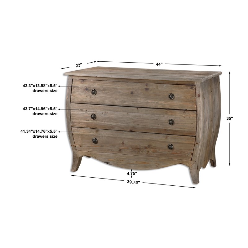 Uttermost Gavorrano 3-Drawer Wood Bombe Foyer Accent Chest in Gray/Brass