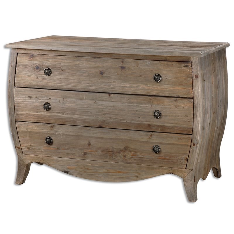 Uttermost Gavorrano 3-Drawer Wood Bombe Foyer Accent Chest in Gray/Brass