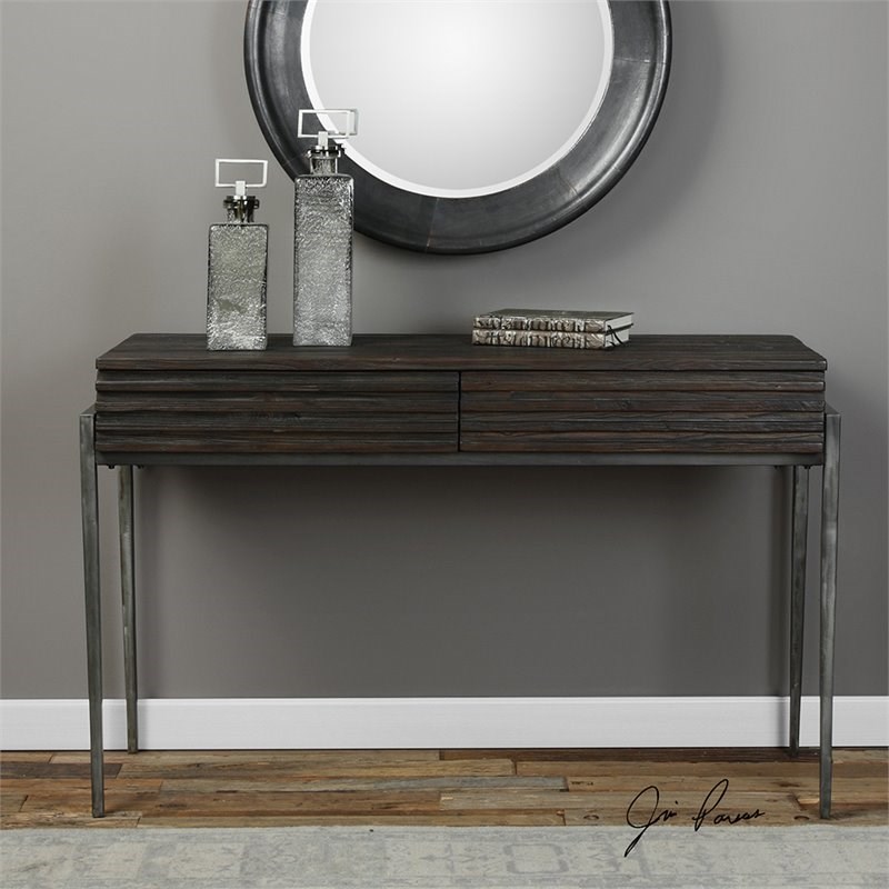 Uttermost Morrigan Accent Console Table in Walnut and Gray