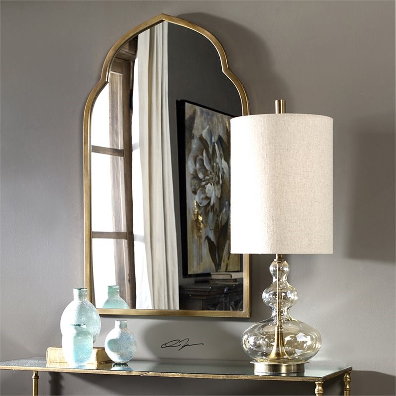 Uttermost Formoso Glass Table Lamp in Antique Brass and Khaki