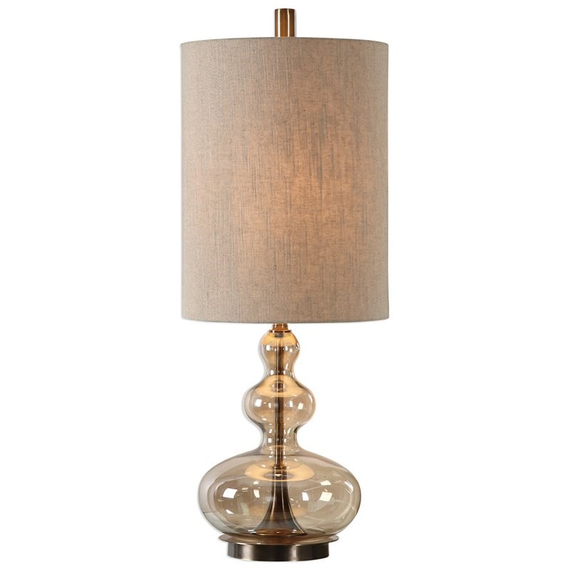 Uttermost Formoso Glass Table Lamp in Antique Brass and Khaki