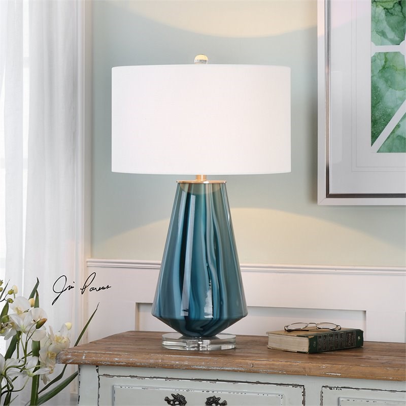 Uttermost Pescara Glass Table Lamp in Teal and White