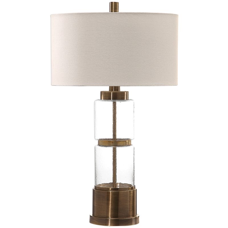 Uttermost Vaiga Glass Table Lamp in Antique Brass and White