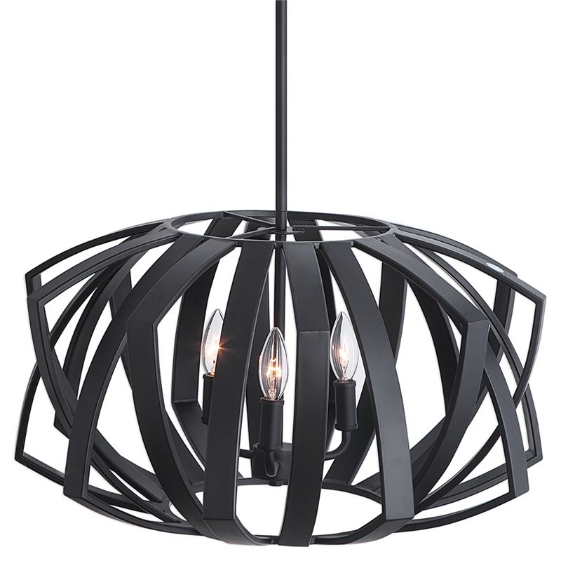 Uttermost Thales 3-Light Stainless Steel Geometric Pendant Light in Black