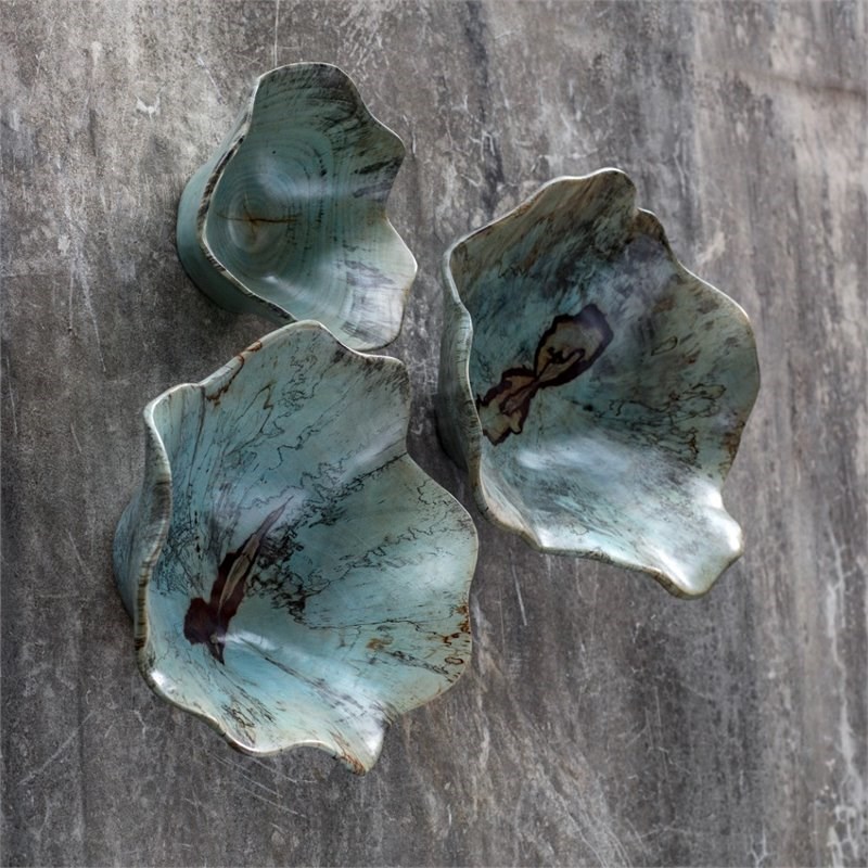 Uttermost Teo Wood Wall Art in Soft Blue Green (Set of 3)