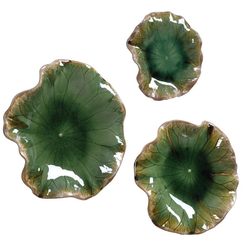 Uttermost Abella Ceramic Wall Decor in Forest Green (Set of 3)
