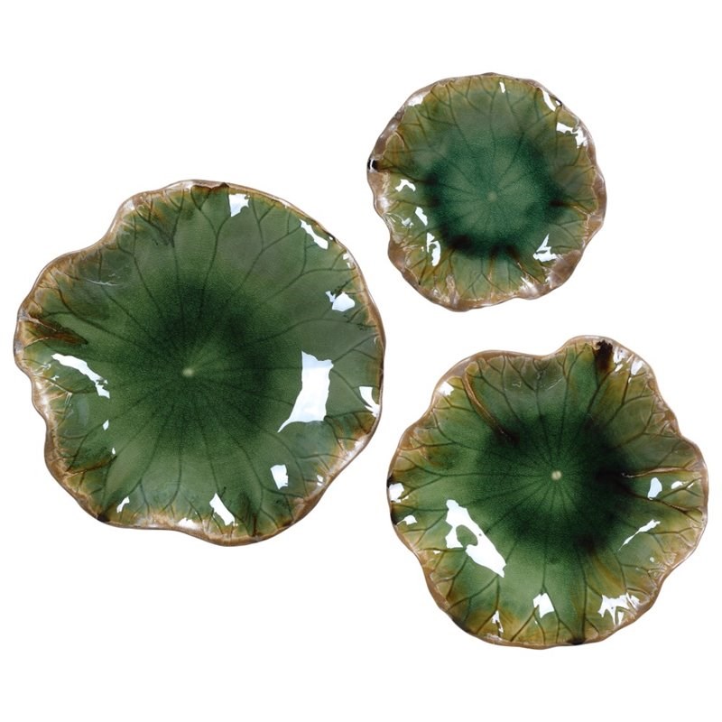 Uttermost Abella Transitional Ceramic Wall Decor in Forest Green (Set of 3)