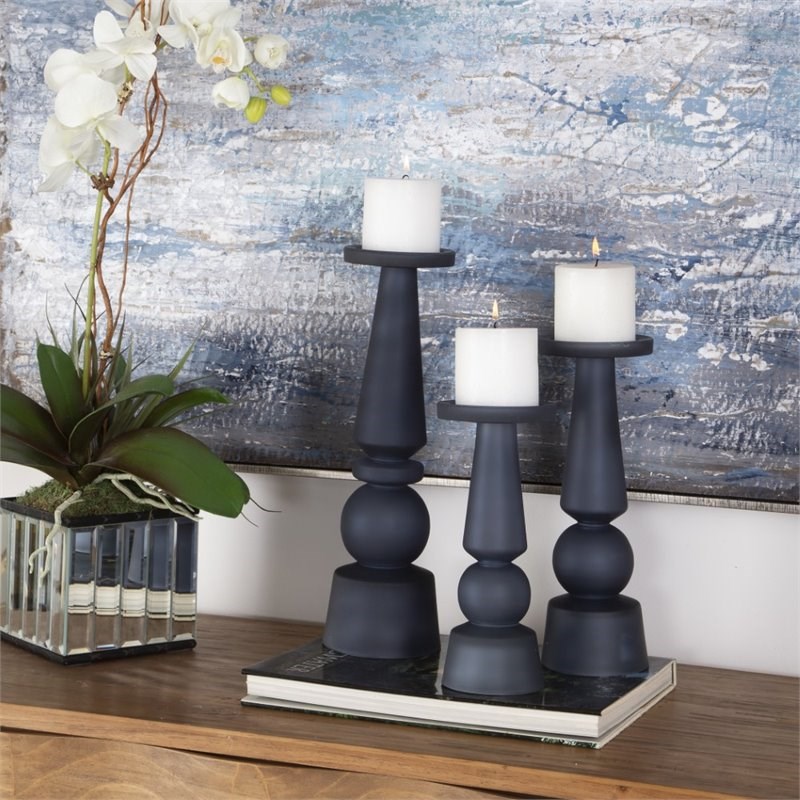 Uttermost Cassiopeia Glass Candleholder in Midnight Blue (Set of 3)