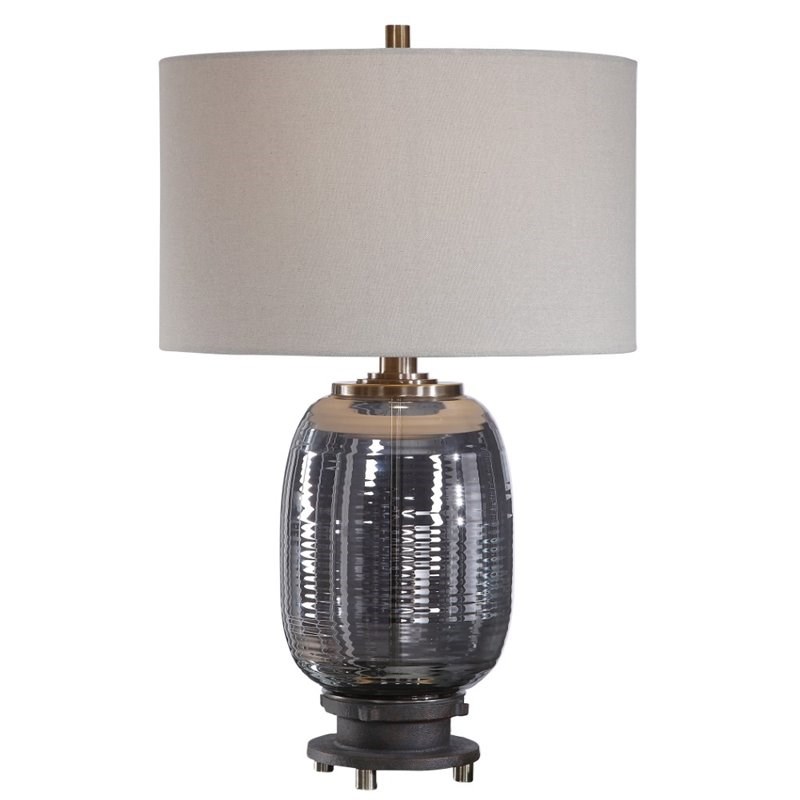 Uttermost Caswell Amber Glass Table Lamp in Brushed Brass