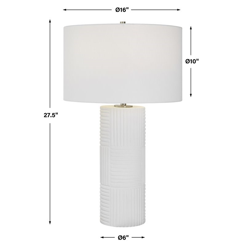 Uttermost Patchwork Contemporary Ceramic and Fabric Table Lamp in Satin White
