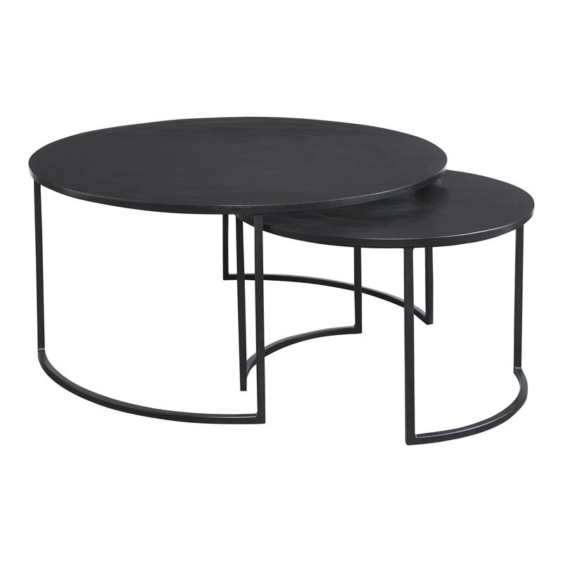 Uttermost Barnette Modern Iron Metal Nesting Coffee Tables in Black (Set of 2)