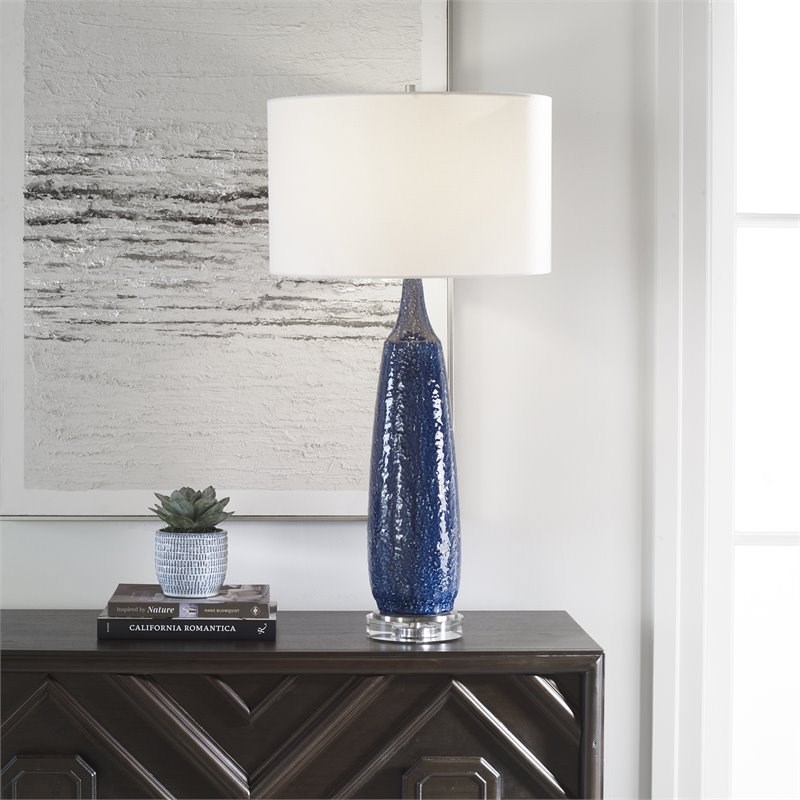 Uttermost Newport Ceramic and Crystal Table Lamp in Cobalt Blue/White